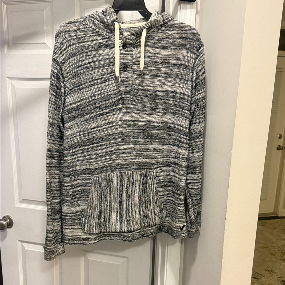 American Eagle Outfitters Gray Marled Hooded Crewneck Sweater